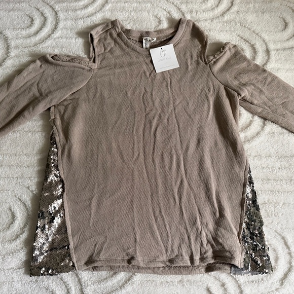 Others Follow Sweaters - Others Follow Taupe Cold-Shoulder Sweater with Sequin Side Panels